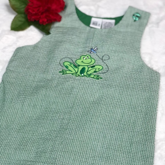 Green Frog Shortall Romper Size 6-9 months UR IT - Picture 9 of 11